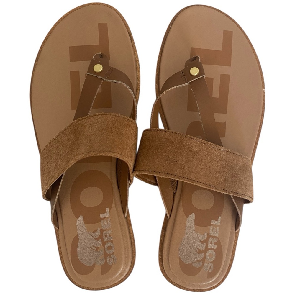 Sorel Ella II Easy Flip Tan Leather Sandals Sz 6